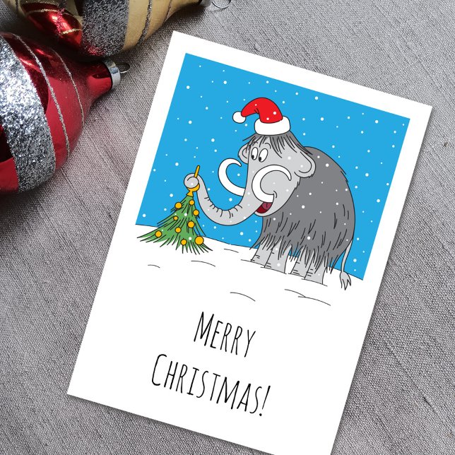 Cartes Pour Fêtes Annuelles Joyeux Noël Arbre mignon Mammoth Santa Hat (Créateur téléchargé)
