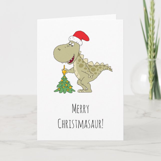 Cartes Pour Fêtes Annuelles Joyeux Noël Arbre mignonne Dinosaure Santa Hat (Devant)