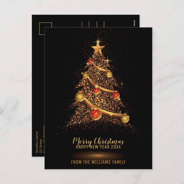 Cartes Pour Fêtes Annuelles Joyeux Noël Arbre Parties scintillant Famille Noir (Devant / Derrière)
