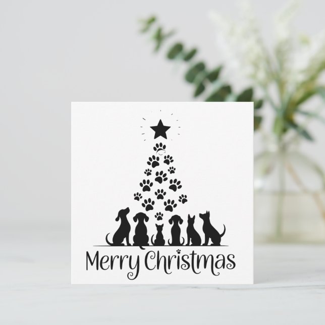 Cartes Pour Fêtes Annuelles Joyeux Noël Arbre Patte Amoureux de Chien Amoureux (Debout devant)