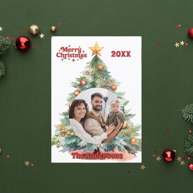 Cartes Pour Fêtes Annuelles Joyeux Noël arbre photo année d'examen (Créateur téléchargé)