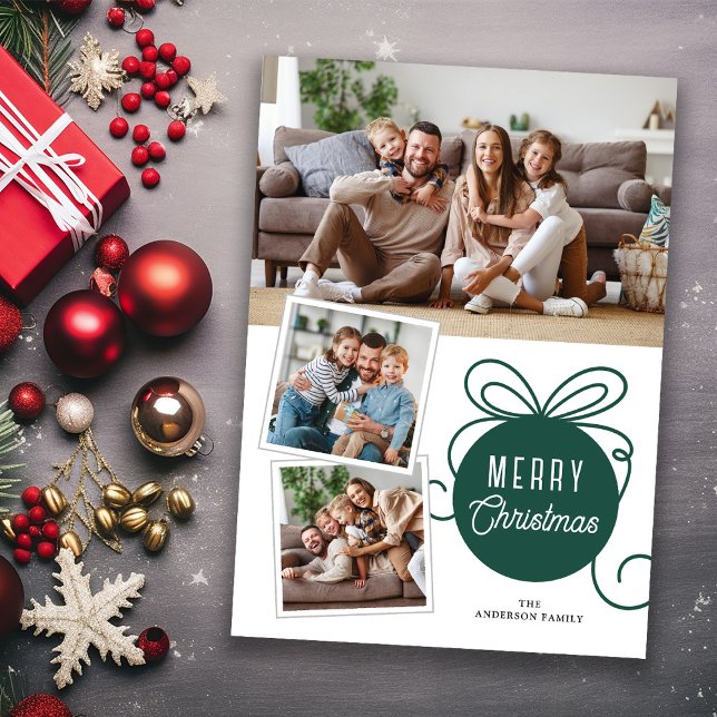 Cartes Pour Fêtes Annuelles Joyeux Noël Arbre Vert Ornement 3 Photos (Créateur téléchargé)