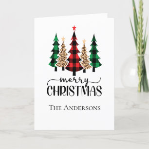 Cartes Pour Fêtes Annuelles Joyeux Noël Arbres à carreaux rouges verts et noir
