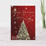 Cartes Pour Fêtes Annuelles Joyeux Noël, Arbres de Noël, Présents<br><div class="desc">Elégant arbre de Noël et présente avec chapeau santa sur blanc,  arrière - plan rouge et un verset sentimental à l'intérieur.</div>