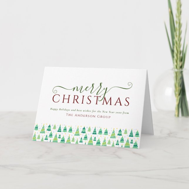 Cartes Pour Fêtes Annuelles Joyeux Noël Arbres Entreprise Logo (Devant)