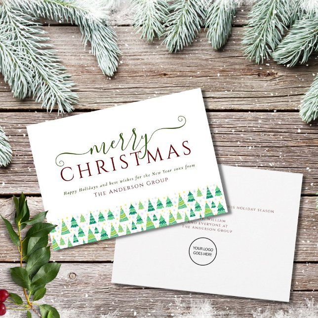 Cartes Pour Fêtes Annuelles Joyeux Noël Arbres Entreprise Logo d'entreprise (Créateur téléchargé)