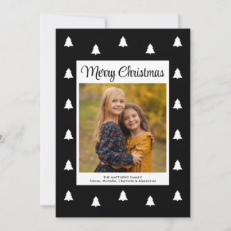 Cartes Pour Fêtes Annuelles Joyeux Noël Arbres Photo Noir Blanc