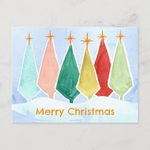 Cartes Pour Fêtes Annuelles Joyeux Noël Arbres Star Neige Aquarelle