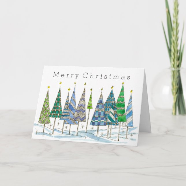 Cartes Pour Fêtes Annuelles Joyeux Noël Arbres Vacances d'hiver (Devant)