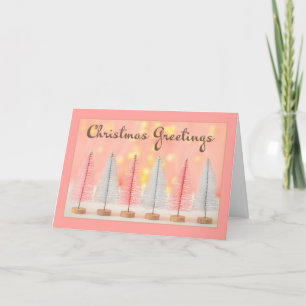 Cartes Pour Fêtes Annuelles Joyeux Noël Arbres Vintage Rose et Blanc