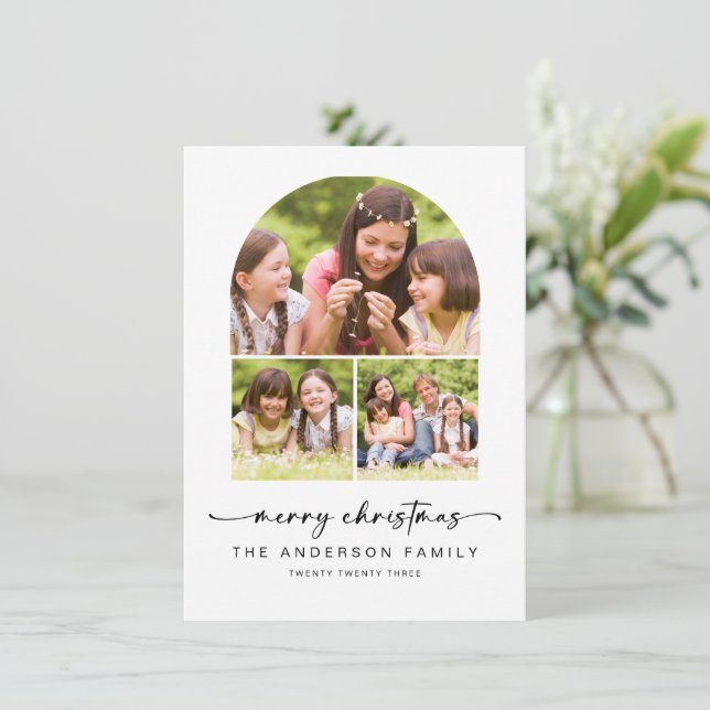 Cartes Pour Fêtes Annuelles Joyeux Noël | Arc moderne 3 Photos (Debout devant)