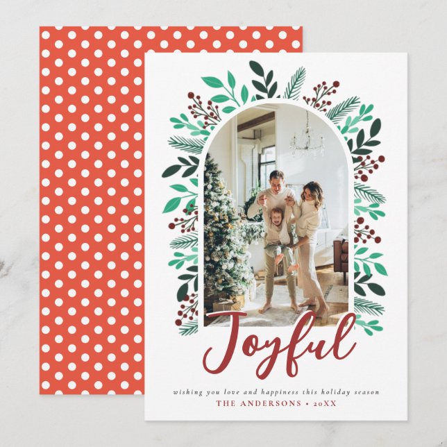 Cartes Pour Fêtes Annuelles Joyeux Noël Arch Berries Foliage Photo (Devant / Derrière)