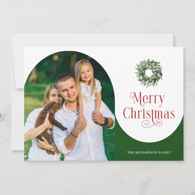 Cartes Pour Fêtes Annuelles Joyeux Noël Arche Message photo Vert (Devant)
