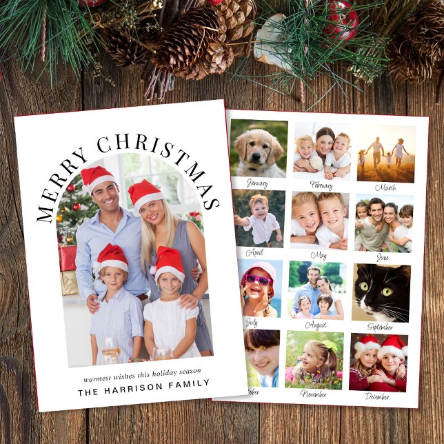 Cartes Pour Fêtes Annuelles Joyeux Noël Arche photo Année en revue (This holiday season, let your family's smiles and memories shine on our year in review photo card)