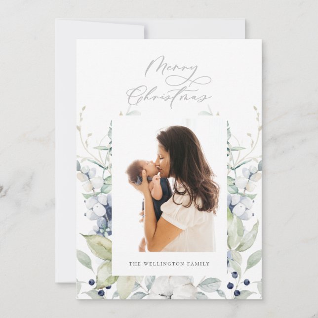 Cartes Pour Fêtes Annuelles Joyeux Noël Arctic Winter Botanical Photo (Devant)