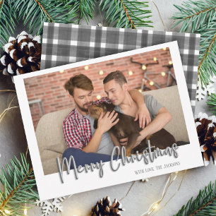 Cartes Pour Fêtes Annuelles Joyeux Noël Argent Lettres Plaid Blanc