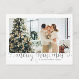 Cartes Pour Fêtes Annuelles Joyeux Noël Argent moderne Coeur Script Photo