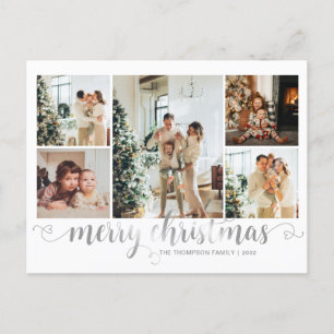 Cartes Pour Fêtes Annuelles Joyeux Noël Argent moderne Script 5 Photo