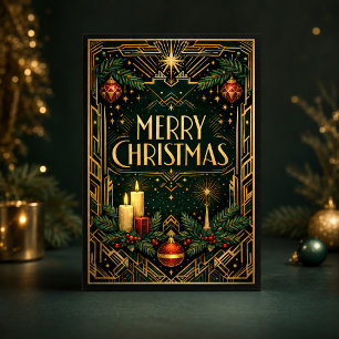 Cartes Pour Fêtes Annuelles Joyeux Noël Art Déco Or Élégant