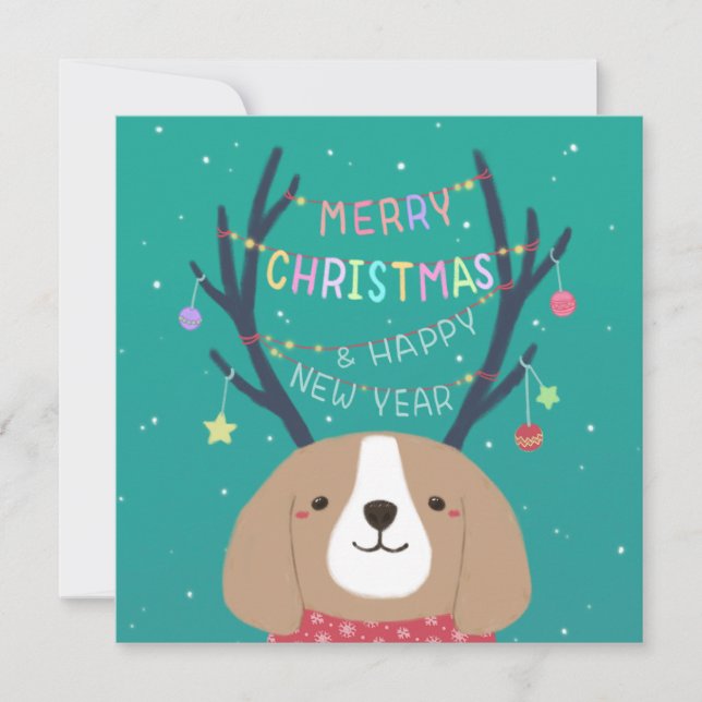 Cartes Pour Fêtes Annuelles Joyeux Noël : Art d'Illustration Beagle (Devant)