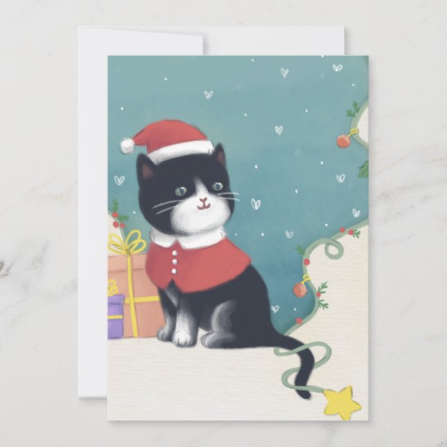 Cartes Pour Fêtes Annuelles Joyeux Noël : Art d'illustration de chat (Devant)