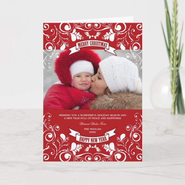 Cartes Pour Fêtes Annuelles Joyeux Noël Art Nouveau Floral Photo (Devant)