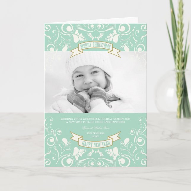 Cartes Pour Fêtes Annuelles Joyeux Noël Art Nouveau Floral Photo (Devant)