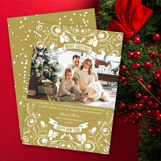 Cartes Pour Fêtes Annuelles Joyeux Noël Art Nouveau Floral Photo (Créateur téléchargé)