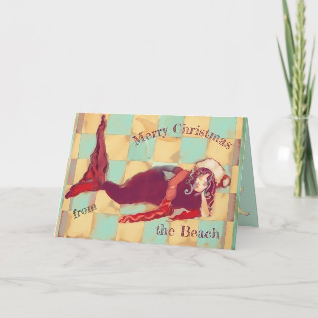 Cartes Pour Fêtes Annuelles Joyeux Noël Artsy Beach Mermaid Père Noël (Devant)