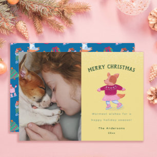 Cartes Pour Fêtes Annuelles Joyeux Noël au corgi mignon patinant sur glace Jau