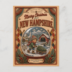 Cartes Pour Fêtes Annuelles Joyeux Noël au New Hampshire Verre à neige vintage