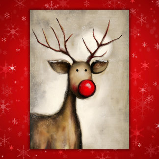 Cartes Pour Fêtes Annuelles Joyeux Noël au Renne au Nez Rouge Mignon