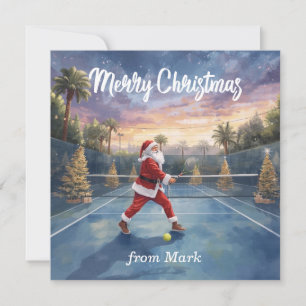 Cartes Pour Fêtes Annuelles Joyeux Noël au tennis avec Santa sur le court