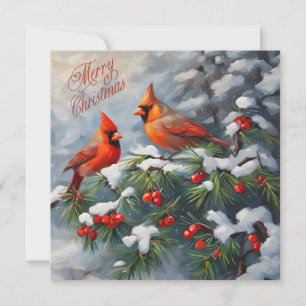Cartes Pour Fêtes Annuelles Joyeux Noël aux Cardinals Rouges avec des Baies Sa