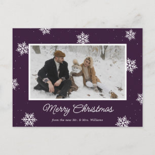 Cartes Pour Fêtes Annuelles Joyeux Noël aux jeunes mariés flocon de neige phot