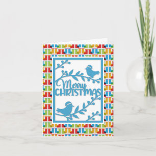Cartes Pour Fêtes Annuelles Joyeux Noël aux oiseaux bleus Faux découpage en pa