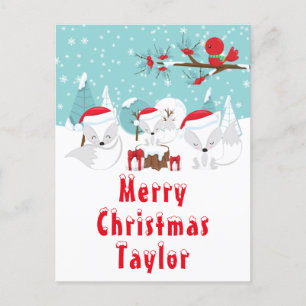 Cartes Pour Fêtes Annuelles Joyeux Noël aux renards arctiques de la forêt de N