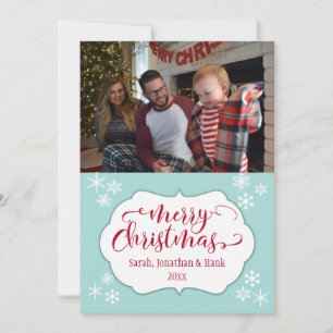 Cartes Pour Fêtes Annuelles Joyeux Noël avec Bleu de l'Œuf de Robin et Flocons