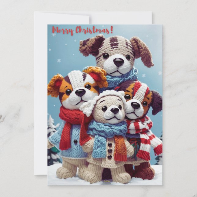 Cartes Pour Fêtes Annuelles Joyeux Noël avec de mignonnes poupées de chiot far (Devant)