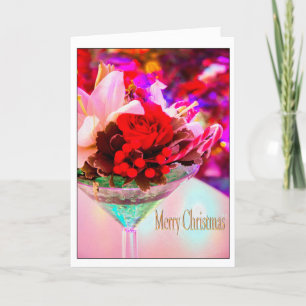 Cartes Pour Fêtes Annuelles Joyeux Noël avec des fleurs en verre de Martini