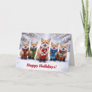 Cartes Pour Fêtes Annuelles Joyeux Noël avec des renards heureux dans la neige