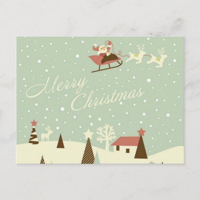 Cartes Pour Fêtes Annuelles Joyeux Noël avec le Père Noël, Rudolfs, dans la ne (Devant)