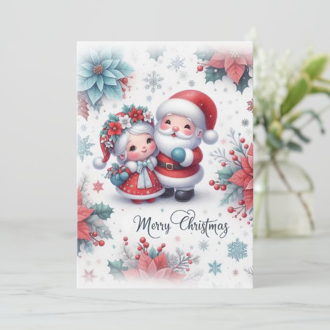 Cartes Pour Fêtes Annuelles Joyeux Noël avec M. et Mme Claus (Debout devant)