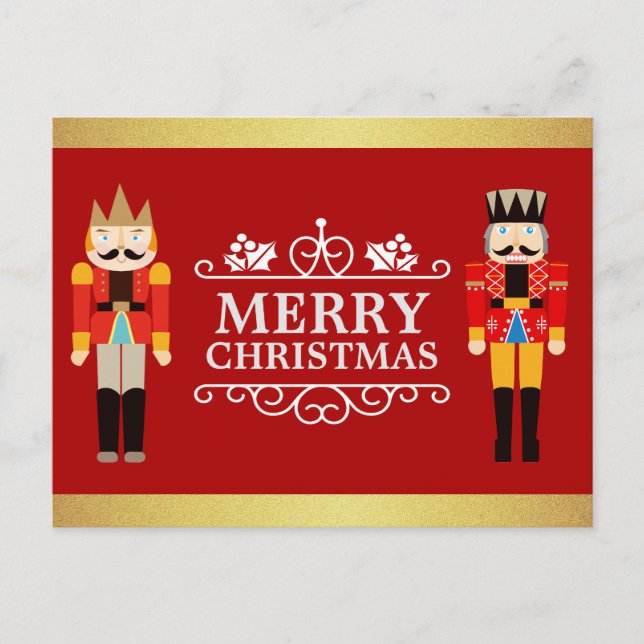 Cartes Pour Fêtes Annuelles Joyeux Noël avec Nutcrackers Red Gold Parties scin (Devant)