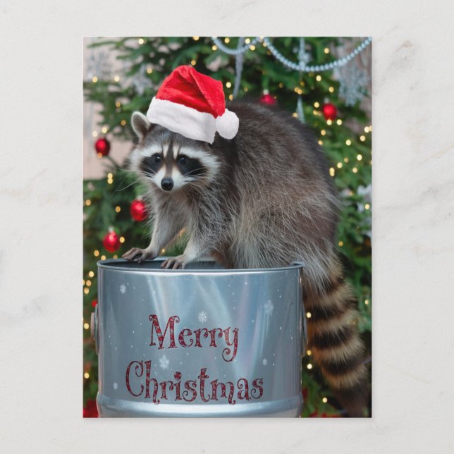 Cartes Pour Fêtes Annuelles Joyeux Noël avec Raccoon Père Noël Scene (Devant)