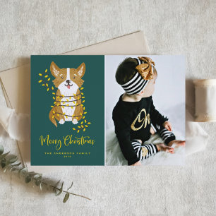 Cartes Pour Fêtes Annuelles Joyeux Noël avec un Corgi mignon dans des guirland