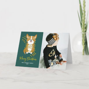 Cartes Pour Fêtes Annuelles Joyeux Noël avec un Corgi mignon dans des guirland
