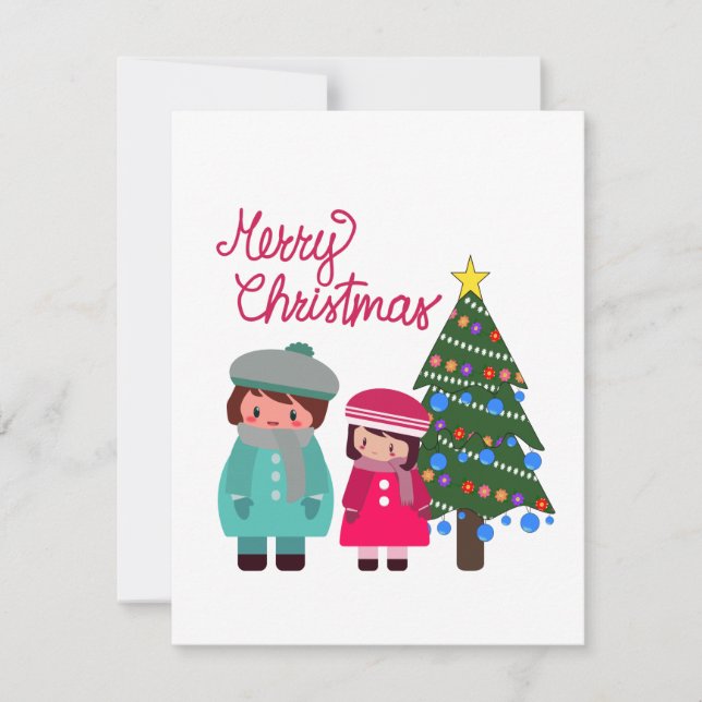 Cartes Pour Fêtes Annuelles Joyeux Noël avec un couple Chibi (Devant)