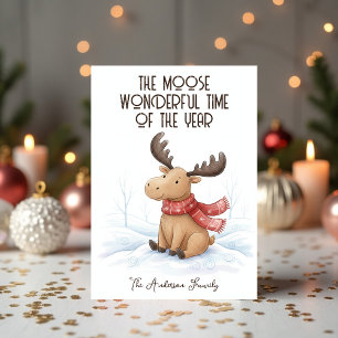 Cartes Pour Fêtes Annuelles Joyeux Noël avec un Élan Adorable Famille