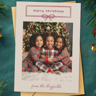 Cartes Pour Fêtes Annuelles Joyeux Noël avec un joli nœud beige et bordeaux
